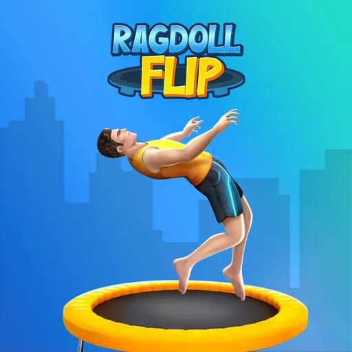 Ragdoll Flip thumbnail showing a floppy ragdoll character mid-backflip above a landing target